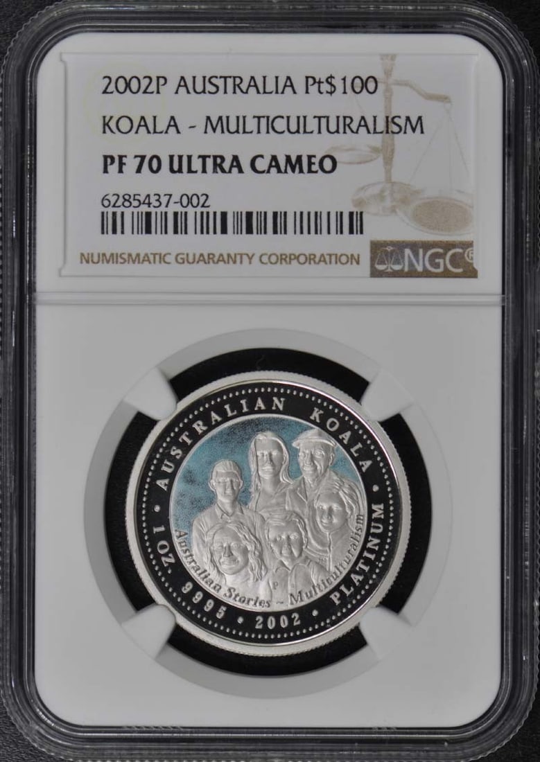 2002 Australia Koala Coin Multiculturalism NGC PR70DCAM: 2002 Australia Koala Coin Multiculturalism NGC PR70DCAM This 2002 Australia Koala coin celebrates multiculturalism and is a stunning addition to any collection. It is graded PR70 by NGC, indicating it