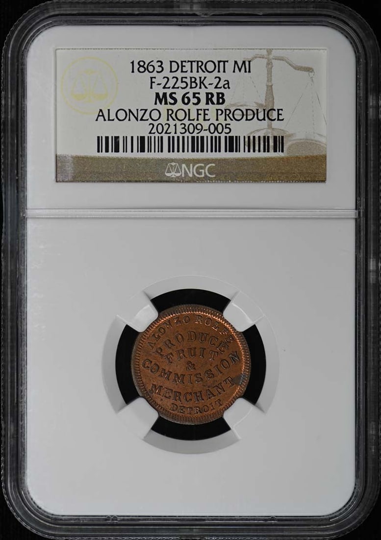 Alonzo Rolfe Produce Civil War Token 1863 Detroit F-225BK-2a NGC MS65RB R7 (1 of 4)
