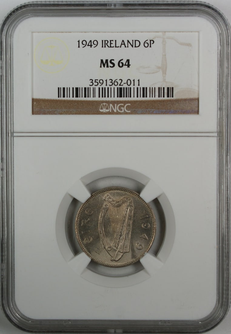 1949 Ireland 6 Pence Coin NGC MS 64 Copper-Nickel Uncirculated (1 of 2)