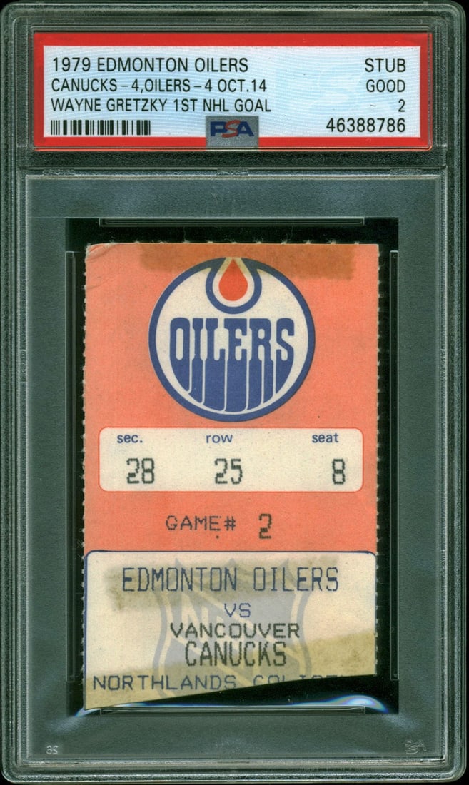 Wayne Gretzky 1st NHL Goal Ticket Stub PSA 2 Edmonton Oilers (1 of 2)