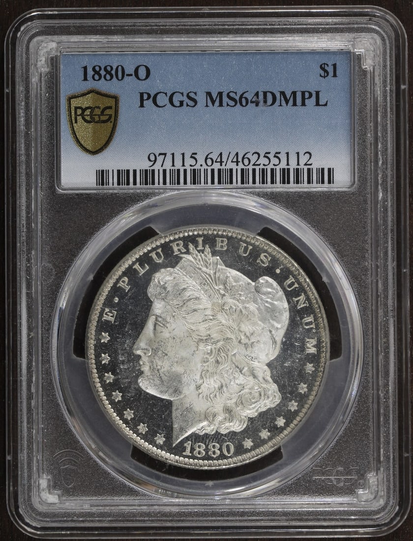 1880 O Morgan Silver Dollar PCGS MS64 DMPL: 1880 O Morgan Silver Dollar PCGS MS64 DMPL This is an 1880-O Morgan Silver Dollar graded MS64 DMPL by PCGS. The coin features deep mirror proof-like surfaces with a stunning cameo effect. It is compos