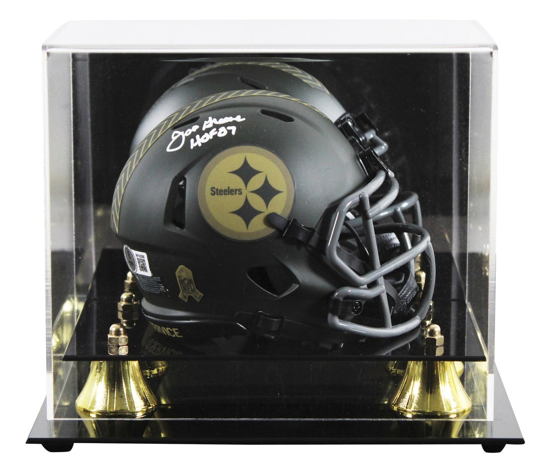 Joe Greene signed Steelers Salute to Service IV mini helmet with case BAS Witness: Joe Greene signed Steelers Salute to Service IV mini helmet with case BAS Witness This Pittsburgh Steelers alternate 2025 Salute to Service IV Speed mini helmet features a hand-signed autograph from J