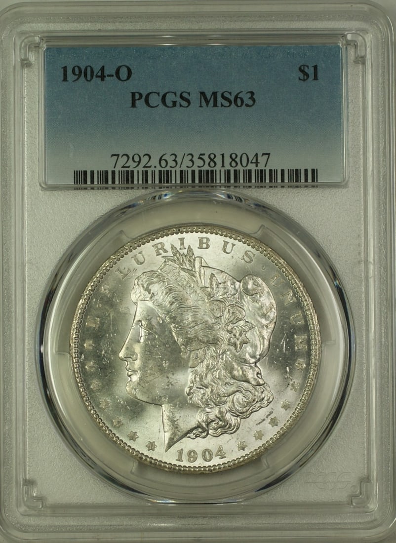 PCGS MS-63 1904-O Morgan Silver Dollar Uncirculated New Orleans Mint: PCGS MS-63 1904-O Morgan Silver Dollar Uncirculated New Orleans Mint This is a 1904-O Morgan Silver Dollar graded MS-63 by PCGS. Minted in New Orleans, this uncirculated coin is composed of silver and