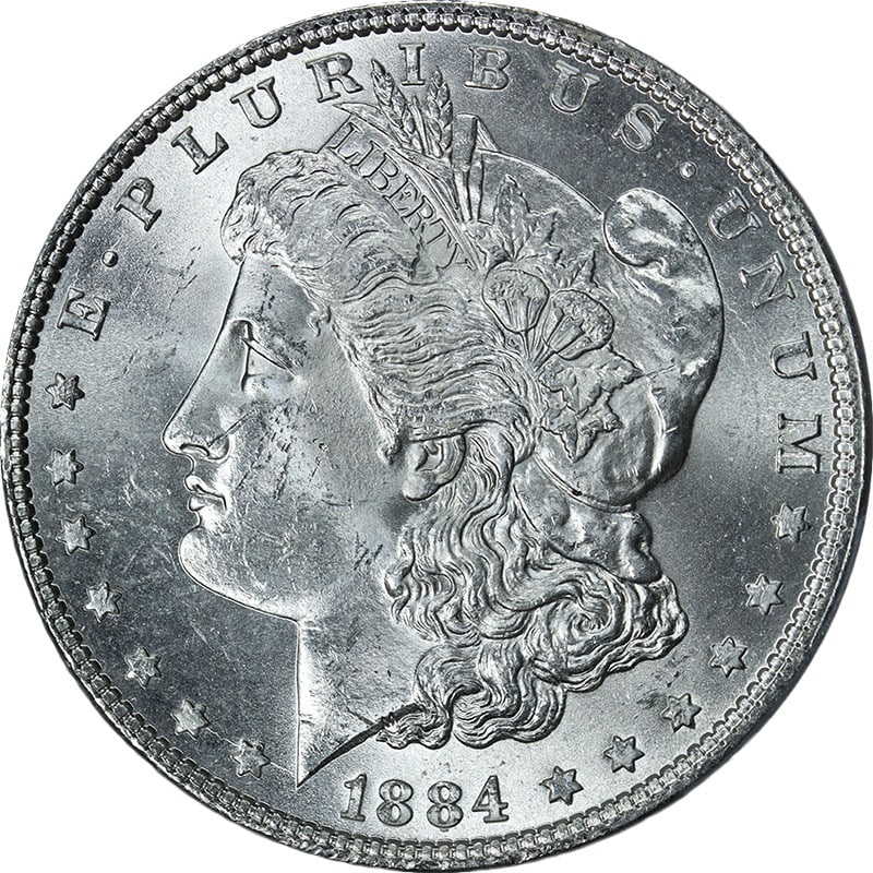 PCGS MS63 1884 Philadelphia Morgan Silver Dollar Uncirculated: PCGS MS63 1884 Philadelphia Morgan Silver Dollar Uncirculated This stunning 1884-P Morgan Silver Dollar is graded PCGS MS63 and boasts excellent eye appeal with beautiful luster and a sharp strike. Cr