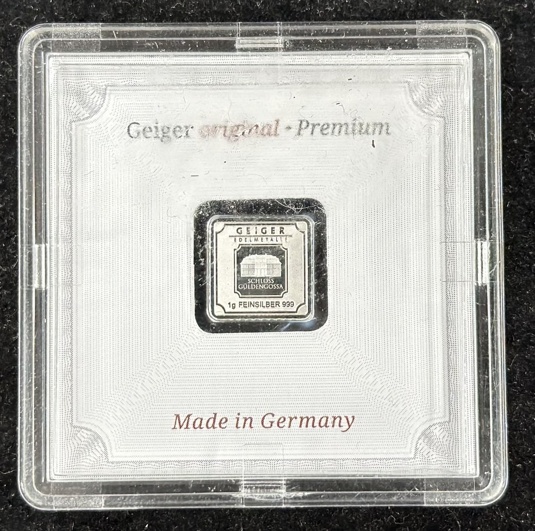Geiger Edelmetalle .999 Silver 1 Gram Bar in Assay (1 of 2)