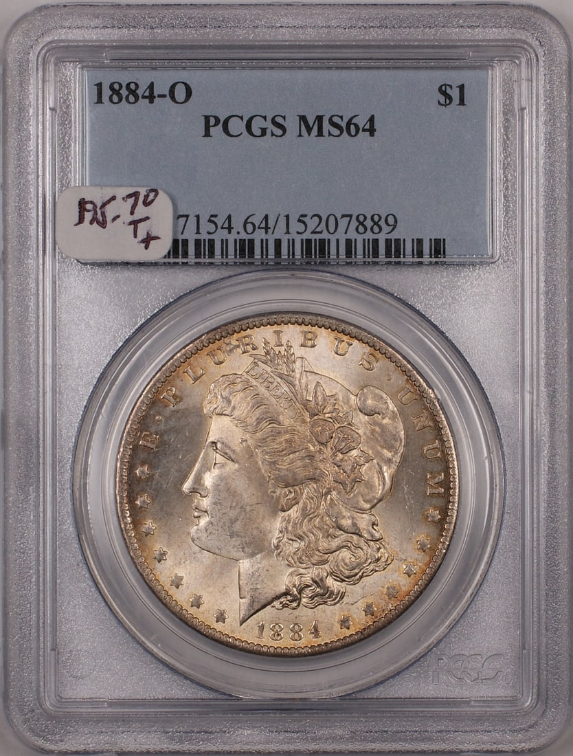 PCGS MS-64 1884-O Morgan Silver Dollar Toned Uncirculated Coin: PCGS MS-64 1884-O Morgan Silver Dollar Toned Uncirculated Coin This is an 1884-O Morgan Silver Dollar graded MS-64 by PCGS. Minted in New Orleans, this uncirculated coin features attractive toning and