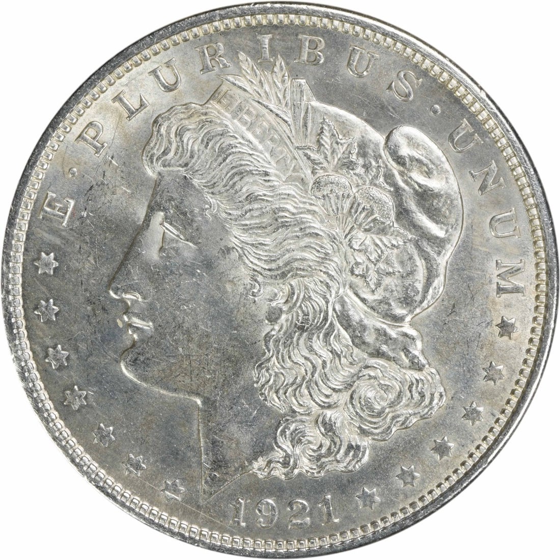 1921 Silver Dollar Morgan Choice Brilliant Uncirculated Uncertified: 1921 Silver Dollar Morgan Choice Brilliant Uncirculated Uncertified This is a 1921 Morgan Silver Dollar from the United States, featuring a silver composition and a denomination of $1. The coin is in 