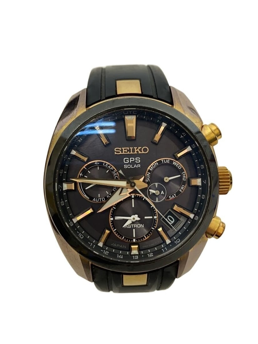 Seiko Astron GPS Solar Rubber Men's Wristwatch 5X53-0AJ0: Seiko Astron GPS Solar Rubber Men's Wristwatch 5X53-0AJ0 This SEIKO Astron 5X Series GPS Solar 5X53-0AJ0 men's wristwatch features a black rubber band and a robust design. The watch is pre-owned and s