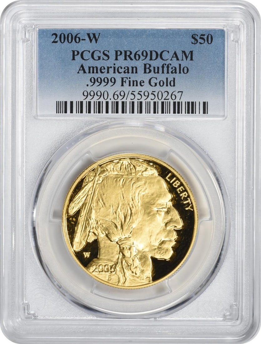 2006-W $50 American Gold Buffalo PR69DCAM PCGS Certified Coin: 2006-W $50 American Gold Buffalo PR69DCAM PCGS Certified Coin This stunning 2006-W $50 American Gold Buffalo coin is a remarkable addition for any collector. Struck at the U.S. Mint in West Point, thi