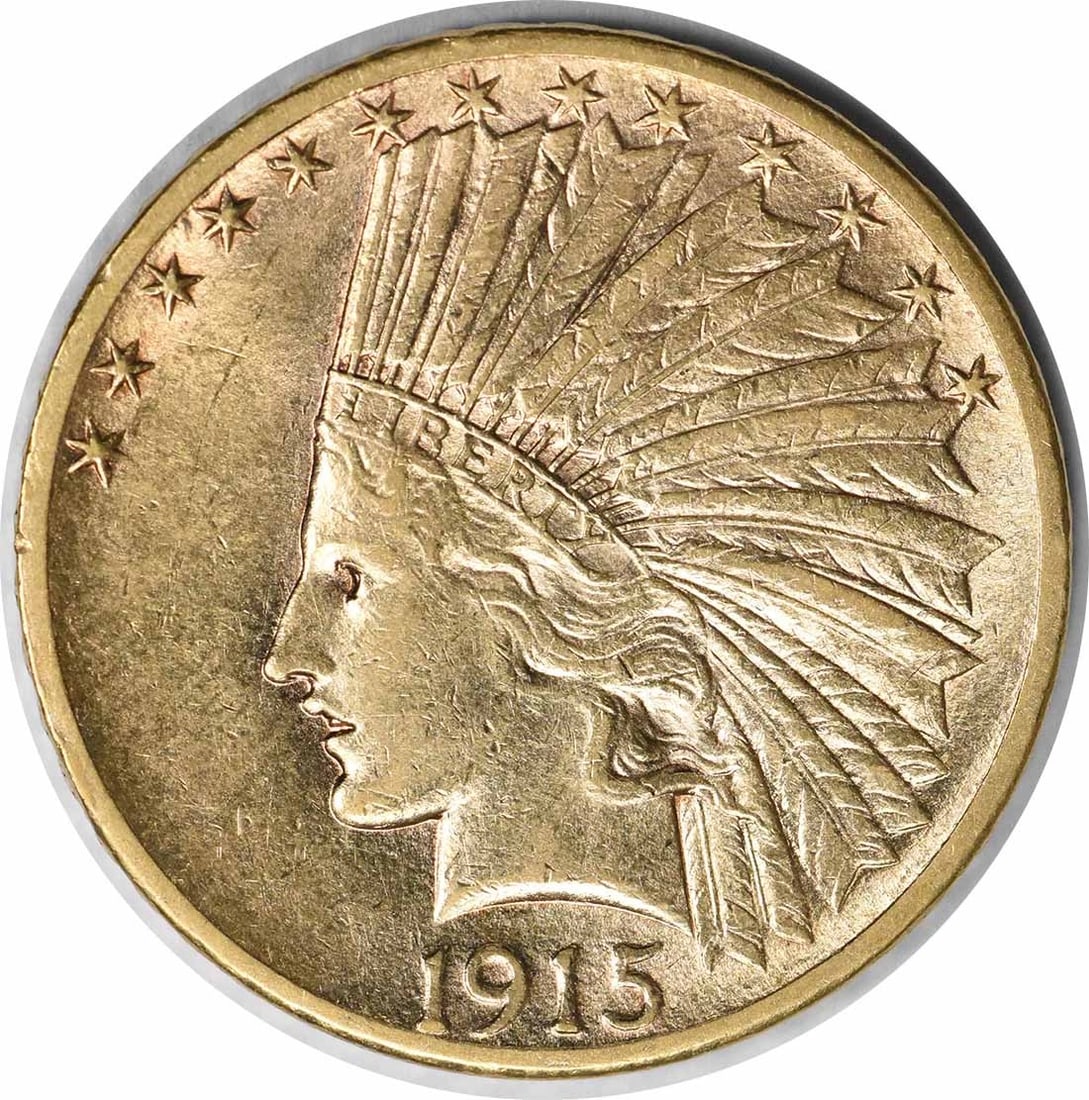 1915 $10 Gold Indian Coin by Augustus Saint Gaudens AU Uncertified: 1915 $10 Gold Indian Coin by Augustus Saint Gaudens AU Uncertified This 1915 $10 Gold Indian coin showcases the intricate design by Augustus Saint Gaudens, a hallmark of American coinage. Minted in Ph