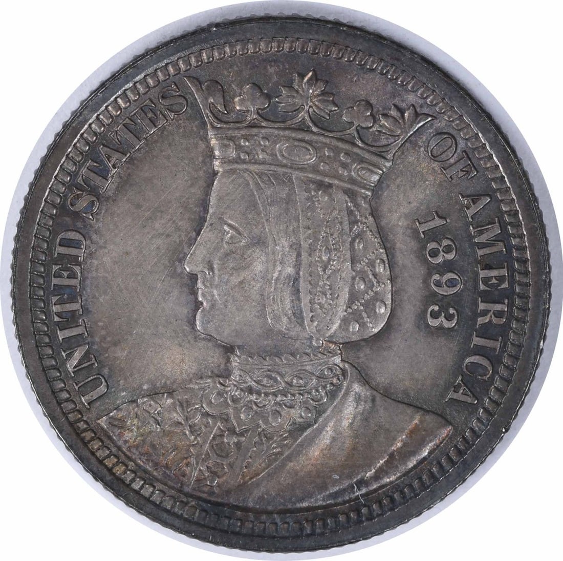 Isabella 1893 Silver Commemorative Quarter Choice BU Uncertified: Isabella 1893 Silver Commemorative Quarter Choice BU Uncertified This 1893 Isabella Commemorative Silver Quarter is an uncirculated coin in Choice BU+ condition. Struck in silver, it was issued by the