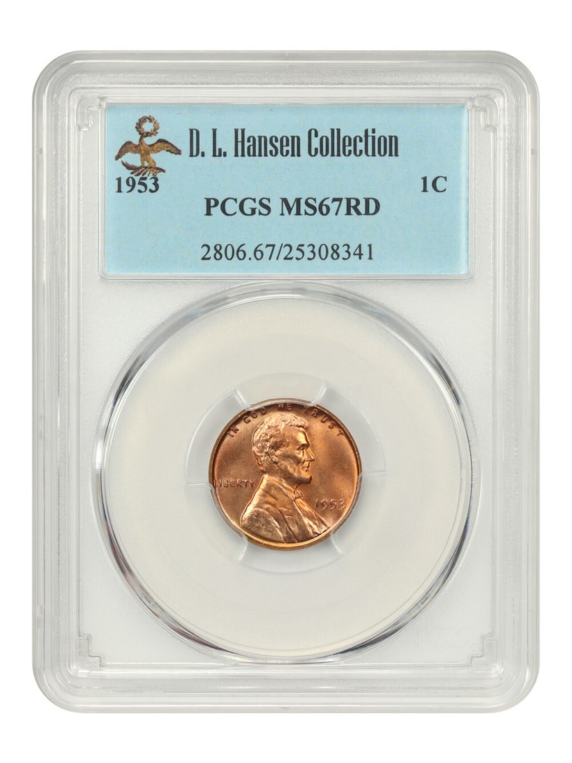 PCGS MS67 RD 1953 Lincoln Wheat Cent 1C ex D.L. Hansen (1 of 4)