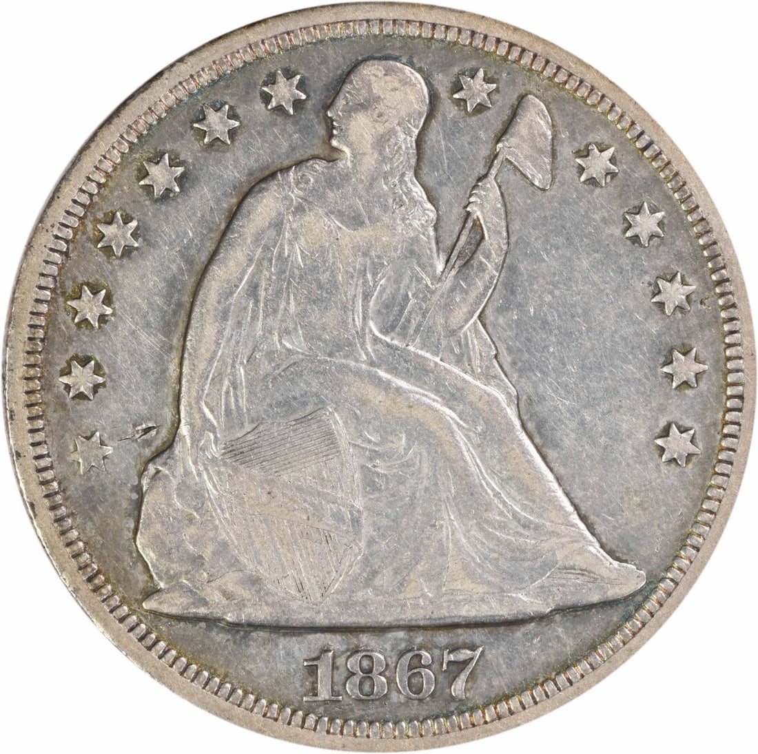 1867 Seated Liberty Silver Dollar EF Philadelphia Uncertified (1 of 2)