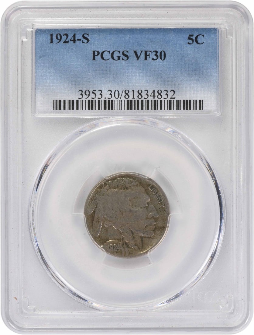 PCGS VF30 1924 San Francisco Buffalo Five Cent Coin (1 of 2)