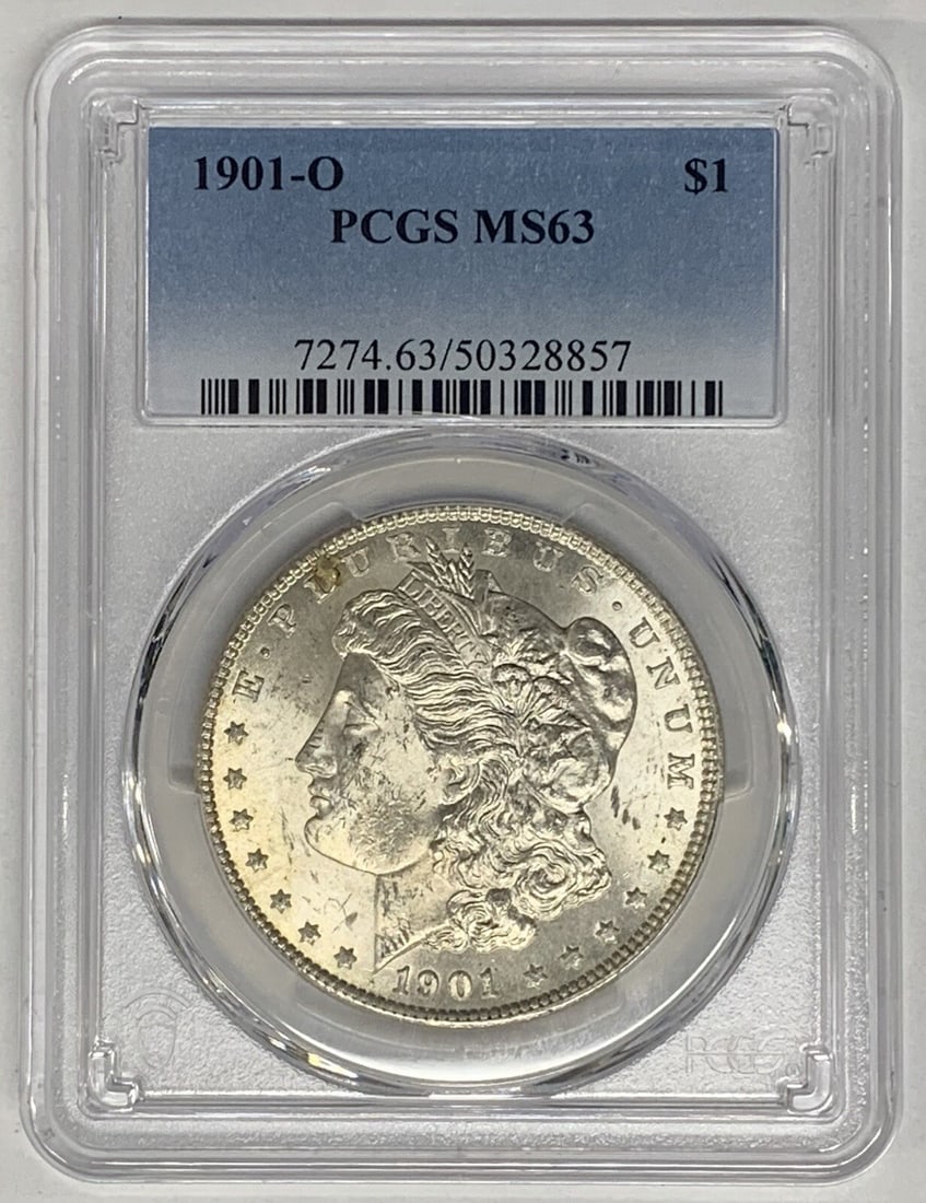 PCGS MS 63 1901-O Morgan Silver Dollar Uncirculated US Coin: PCGS MS 63 1901-O Morgan Silver Dollar Uncirculated US Coin This is a 1901-O Morgan Silver Dollar coin from the United States, featuring the New Orleans Mint mark. The coin is composed of silver, has 