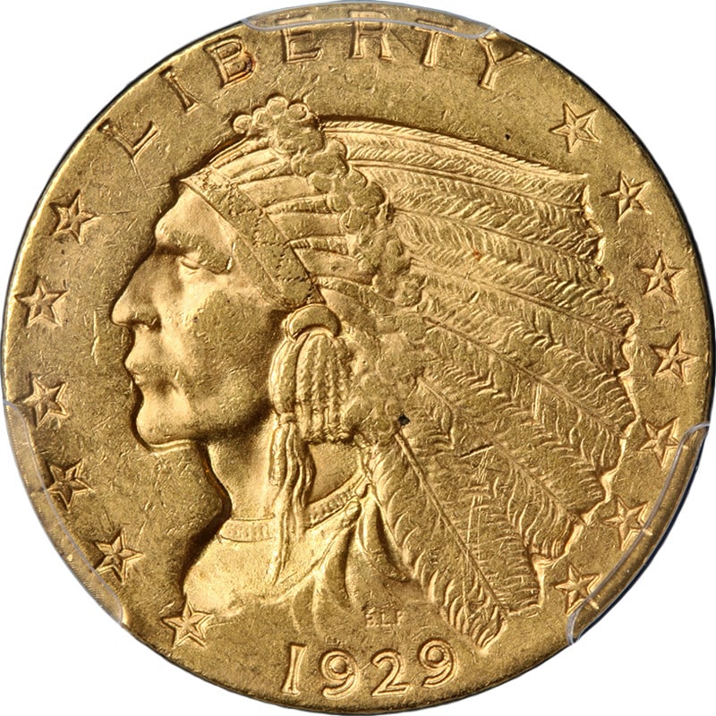 1929 $2.50 Indian Head Gold Coin PCGS MS62 (1 of 4)