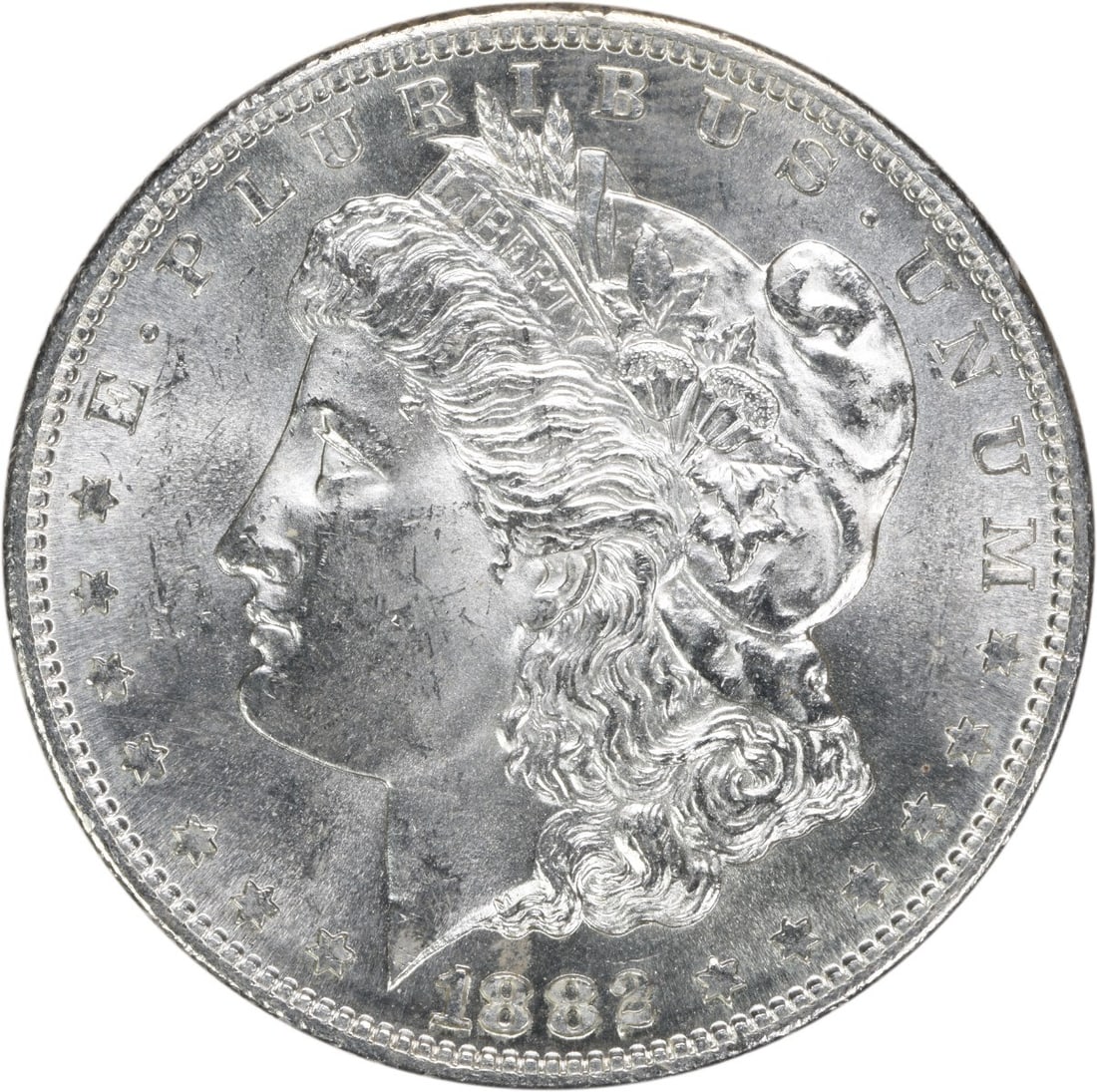 Choice BU 1882 San Francisco Morgan Dollar Silver Uncirculated Uncertified: Choice BU 1882 San Francisco Morgan Dollar Silver Uncirculated Uncertified This 1882-S Morgan Silver Dollar is an uncirculated coin from the San Francisco Mint, featuring a Choice Brilliant Uncirculat