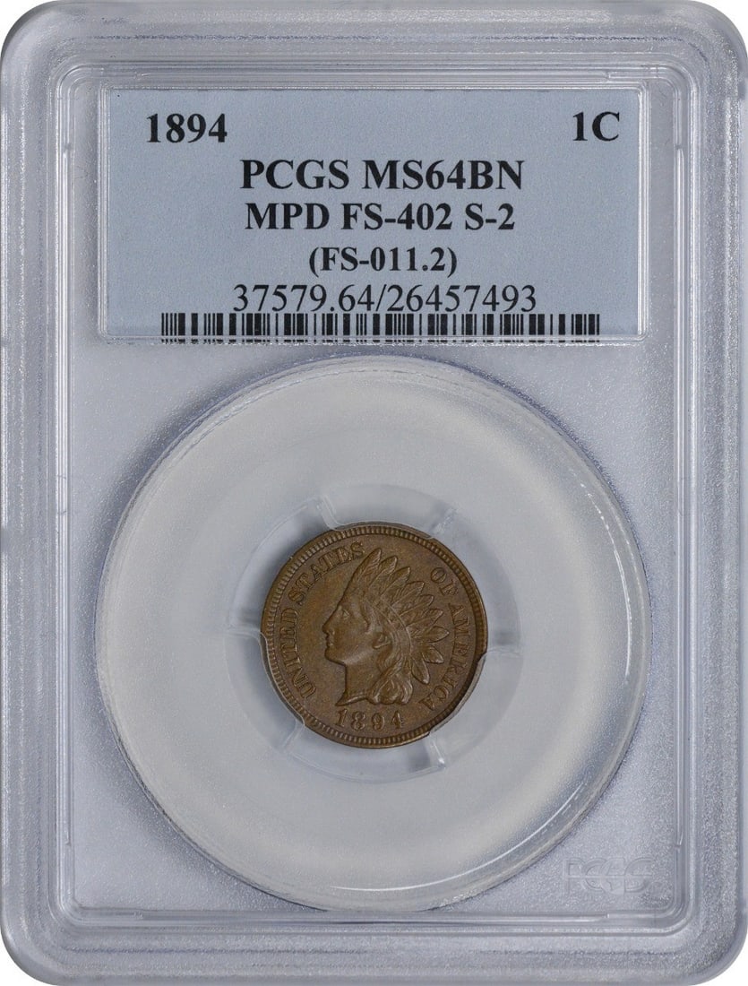 PCGS MS64BN 1894 Indian Head Cent Copper: PCGS MS64BN 1894 Indian Head Cent Copper This 1894 Indian Head cent is graded MS64 Brown by PCGS. The coin is uncirculated and composed of copper. It features the Indian Head design and was minted in 