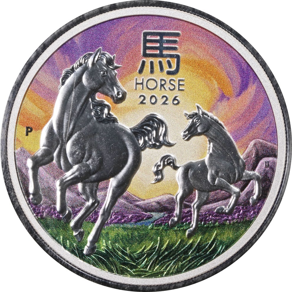 2026 Lunar Horse Colorized 1oz Silver Dollar Coin in OGP Uncirculated Australia: 2026 Lunar Horse Colorized 1oz Silver Dollar Coin in OGP Uncirculated Australia This 2026 Australia 1oz Silver $1 Lunar Horse coin features a colorized design and comes in its original Melbourne ANDA 