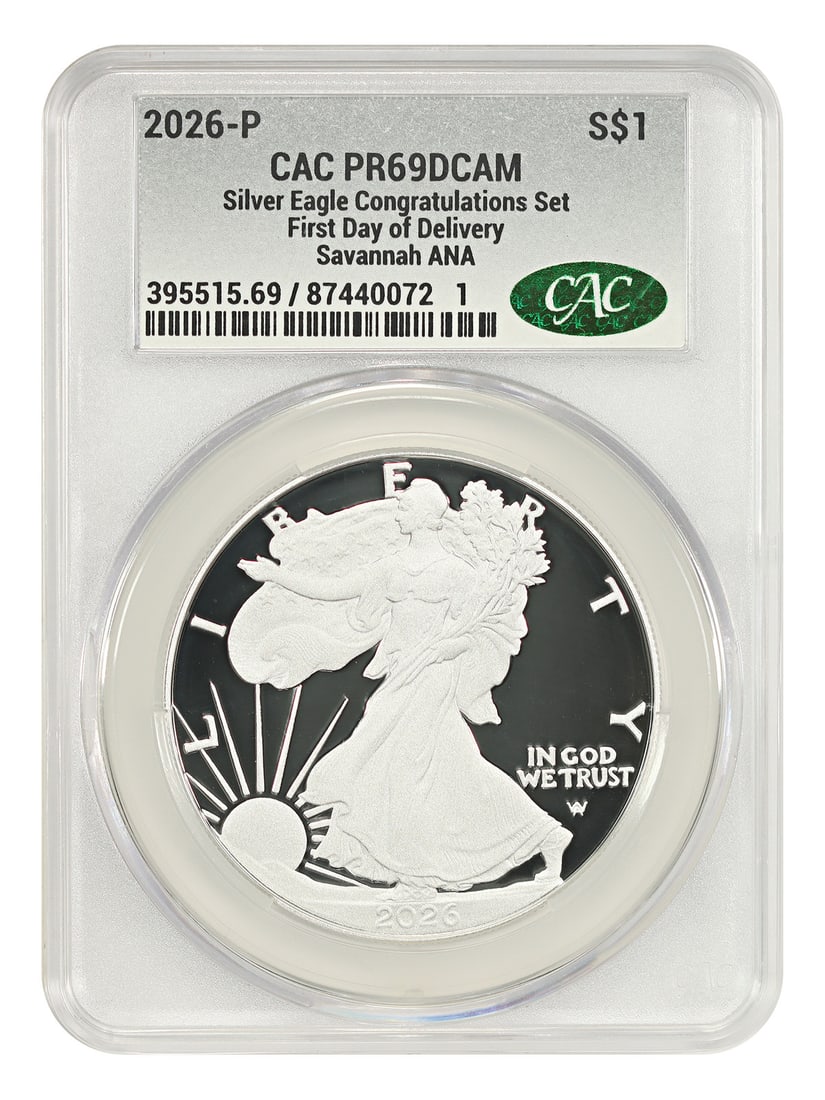 CACG PR69DCAM 2026-P Silver Eagle $1 Congratulations Set Philadelphia (1 of 6)