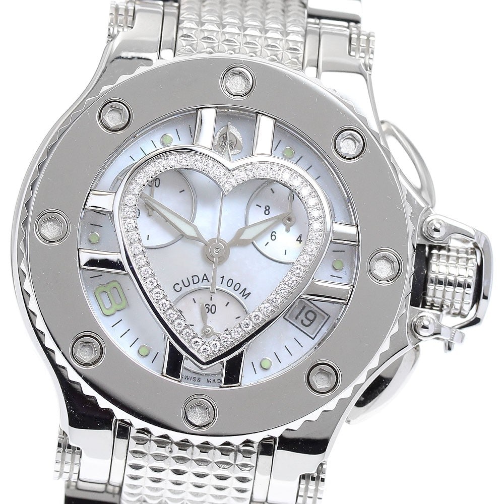 AQUANAUTIC Princess Cuda Ladies Quartz Chronograph Diamond Bezel Watch: AQUANAUTIC Princess Cuda Ladies Quartz Chronograph Diamond Bezel Watch This AQUANAUTIC Princess Cuda wristwatch is a Swiss-made timepiece designed for women. It features a stainless steel case and bra