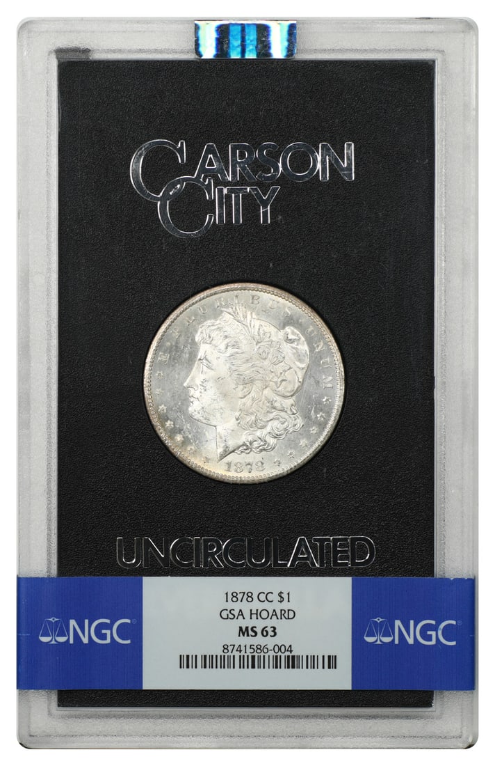 1878 Carson City Morgan Dollar $1 NGC MS63 GSA: 1878 Carson City Morgan Dollar $1 NGC MS63 GSA An 1878 Carson City Morgan Dollar, certified by NGC and housed in the original hard case. This mid-UNC offering is graded MS63 and presented as a GSA iss