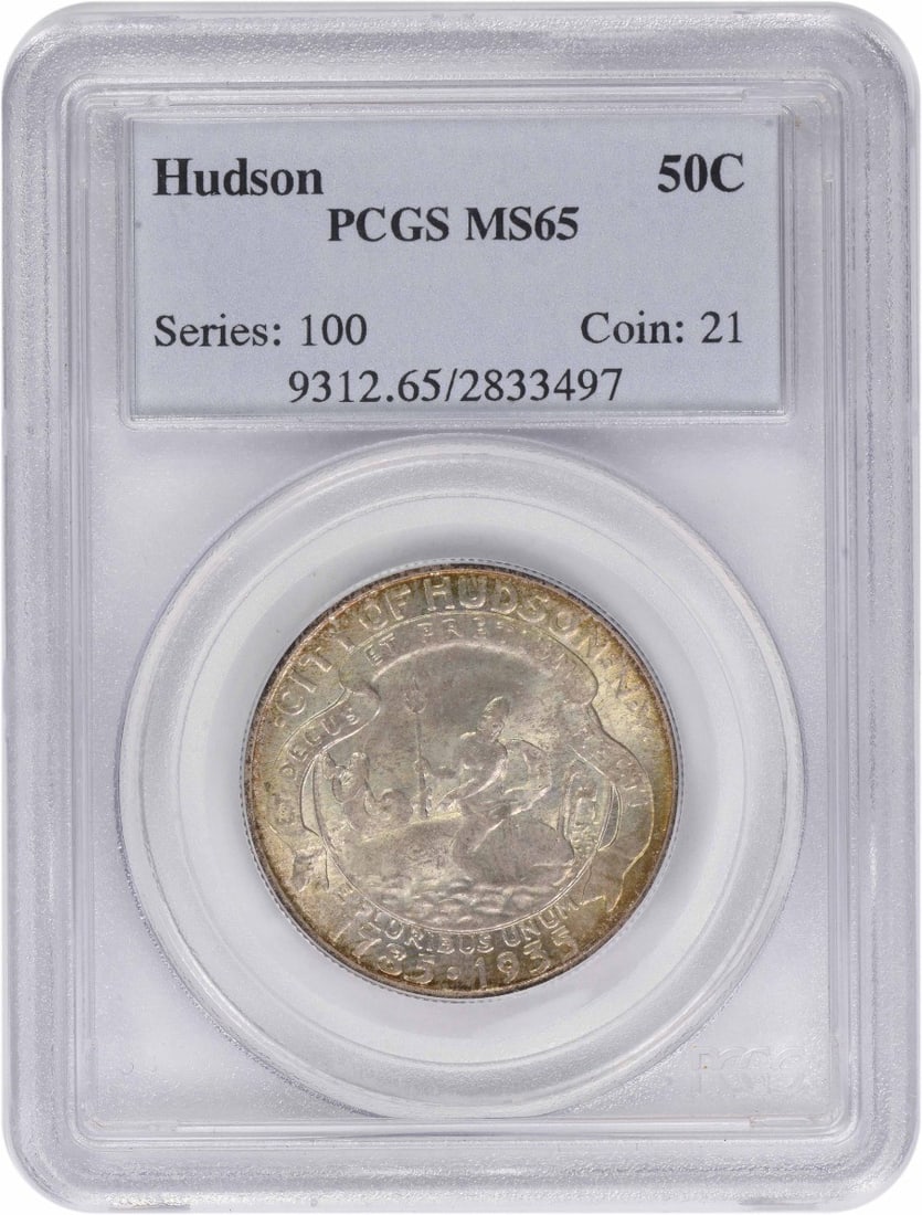 1935 Hudson Silver Half Dollar PCGS MS65 Philadelphia Commemorative: 1935 Hudson Silver Half Dollar PCGS MS65 Philadelphia Commemorative This 1935 Hudson Commemorative Silver Half Dollar is graded MS65 by PCGS and remains in uncirculated, pre-owned condition. Minted in