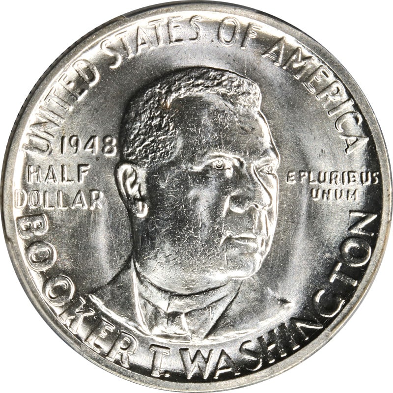 1948-P Booker T Washington Half Dollar PCGS MS66+ Silver Coin: 1948-P Booker T Washington Half Dollar PCGS MS66+ Silver Coin This stunning 1948-P Booker T. Washington Half Dollar boasts superb eye appeal, featuring fantastic luster and a strong strike. Certified 