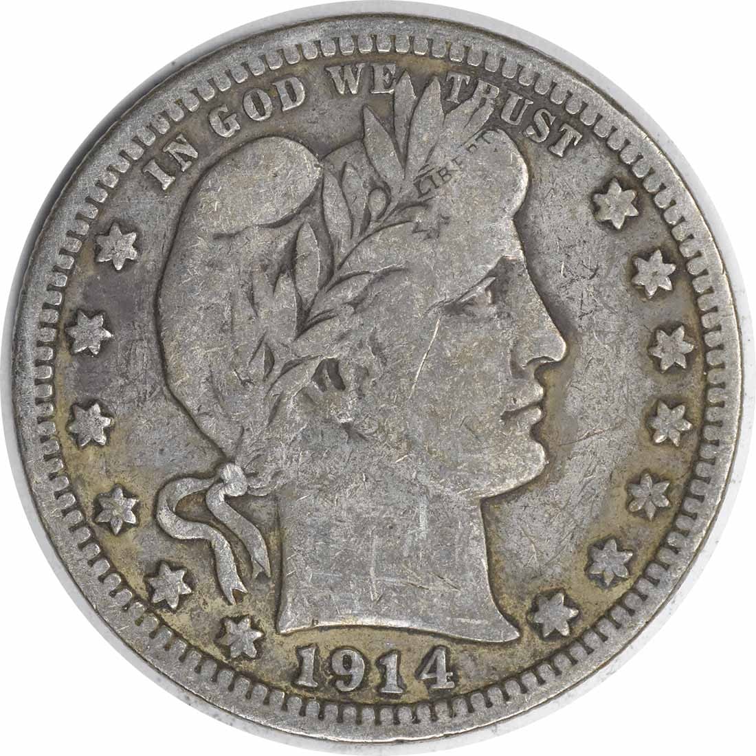 1914-S Barber Quarter 90% Silver F Grade Circulated Coin (1 of 2)