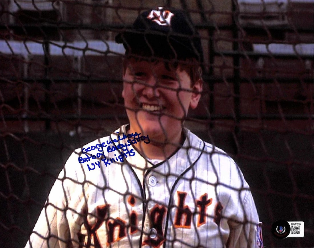 Beckett Authenticated George Wilkosz 8x10 The Natural Photo: Beckett Authenticated George Wilkosz 8x10 The Natural Photo This is a signed 8x10 inch photograph from the classic baseball film The Natural, featuring George Wilkosz, who portrayed batboy Bobby Savoy