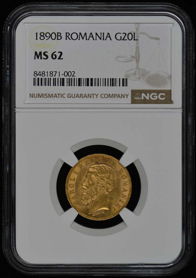 1890 Romania 20 Lei NGC MS62 Silver Coin 0.1867oz AGW: 1890 Romania 20 Lei NGC MS62 Silver Coin 0.1867oz AGW This 1890B Romania 20 Lei coin, certified by NGC with a grade of MS62, represents a remarkable piece of numismatic history. It features a weight o