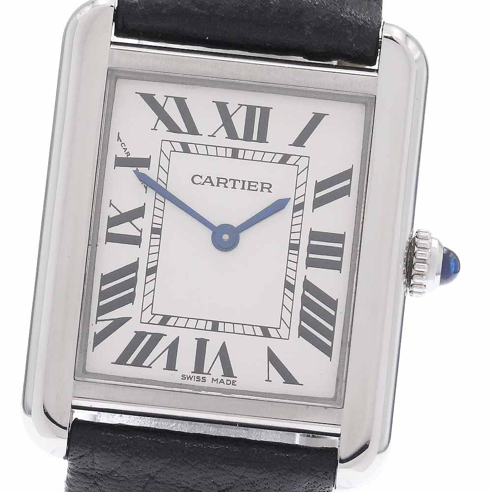 Cartier Tank Solo SM Women Quartz Leather Strap Silver Steel Watch: Cartier Tank Solo SM Women Quartz Leather Strap Silver Steel Watch This Cartier Tank Solo SM WSTA0030 wristwatch features a silver case crafted from stainless steel, complemented by a leather strap. D