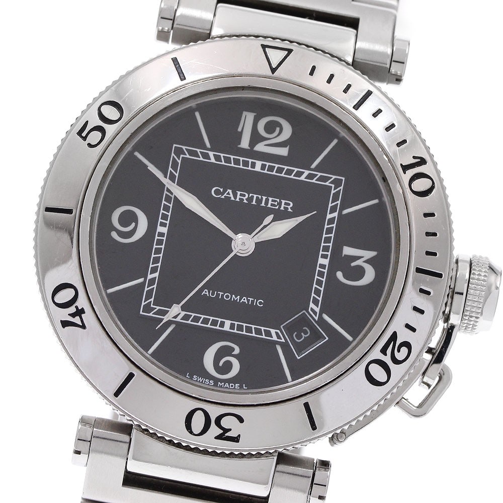 Cartier Pasha Seatimer Automatic Men's Wristwatch Black Dial: Cartier Pasha Seatimer Automatic Men's Wristwatch Black Dial This is a pre-owned Cartier Pasha Seatimer automatic wristwatch designed for men. Featuring a black dial, this Swiss-made timepiece offers 