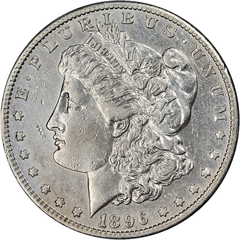 1896-S Morgan Silver Dollar AU Details Circulated Coin: 1896-S Morgan Silver Dollar AU Details Circulated Coin This 1896-S Morgan Silver Dollar exhibits nice AU Details with decent eye appeal and a bright white finish. The coin has been lightly cleaned and