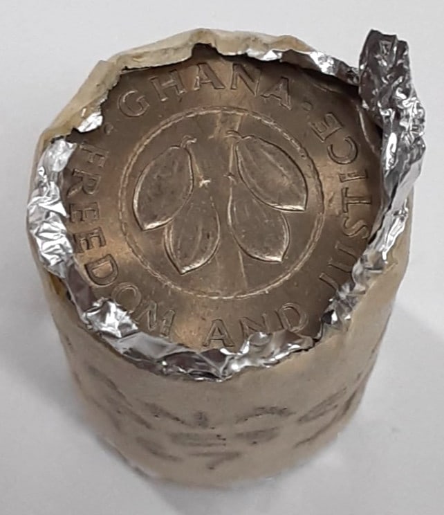 Roll of 20 Uncirculated 1967 Ghana 2.5 Pesewas Copper-Nickel Coins KM 14 (1 of 5)