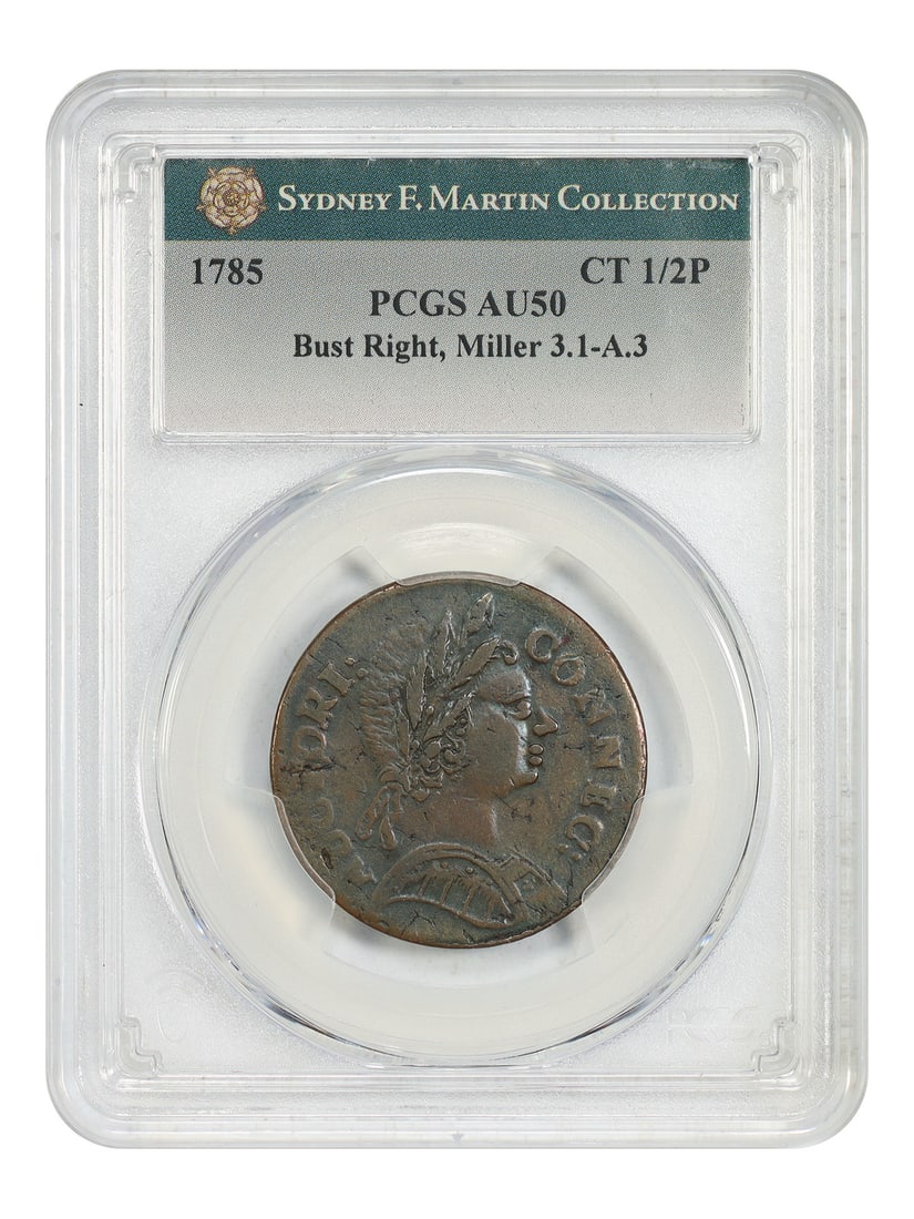 1785 Connecticut Colonial Coin PCGS AU50 Bust Right ex Sydney F Martin (1 of 4)