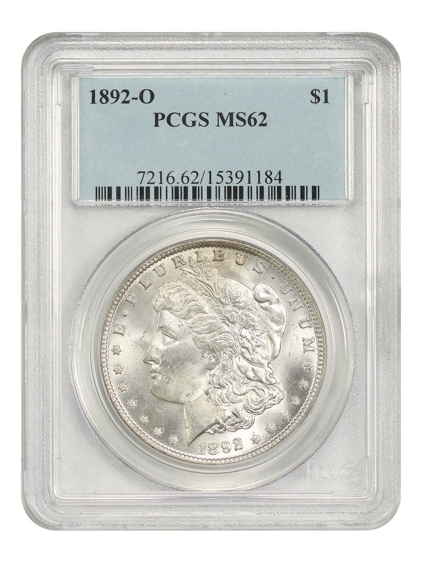 1892 O Morgan Dollar PCGS MS62 New Orleans Mint $1 Coin: 1892 O Morgan Dollar PCGS MS62 New Orleans Mint $1 Coin 1892-O Morgan Dollar $1 certified by PCGS and graded MS62. This New Orleans Mint issue is described as a popular, lower mintage coin, and as wit