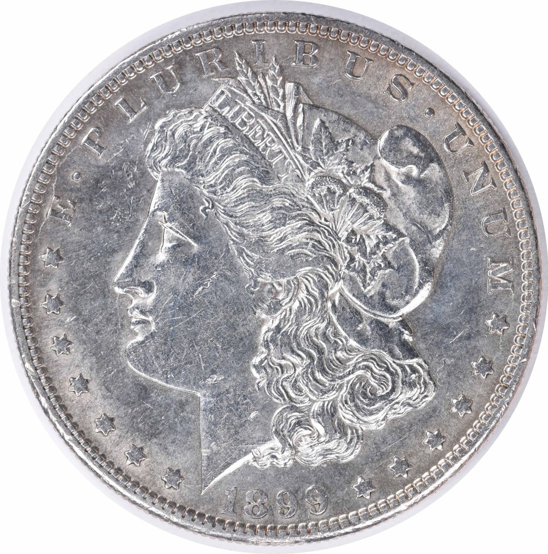 1899-S Morgan Silver Dollar AU Uncertified San Francisco 90% Silver: 1899-S Morgan Silver Dollar AU Uncertified San Francisco 90% Silver This 1899-S Morgan Silver Dollar features an attractive AU grade and was minted in San Francisco. With a composition of 90% silver a