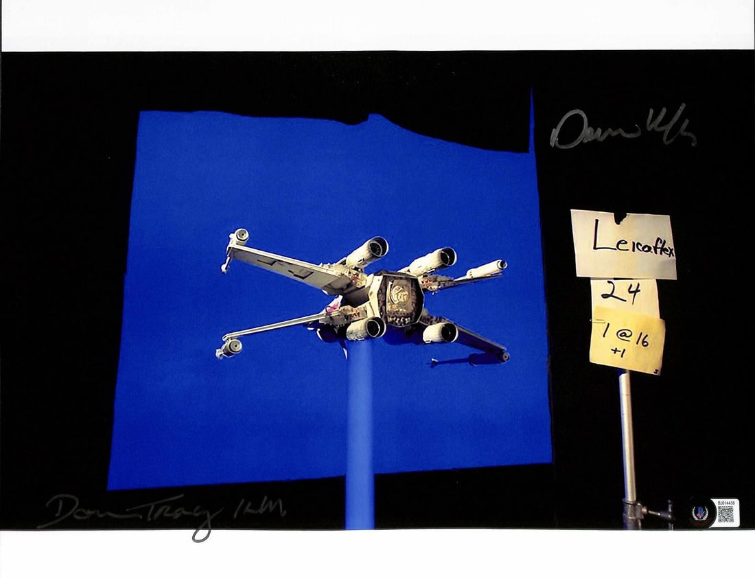 Beckett Certified Star Wars ILM X Wing Photo Signed by Muren Tracy: Beckett Certified Star Wars ILM X Wing Photo Signed by Muren Tracy This is an 11x14 behind-the-scenes photograph from the making of Star Wars, featuring the Industrial Light & Magic (ILM) miniature X-