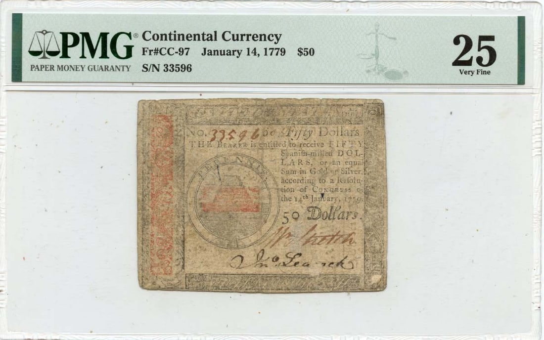 Continental Currency $50 Note January 14 1779 PMG VF25 FR#CC-97 (1 of 2)