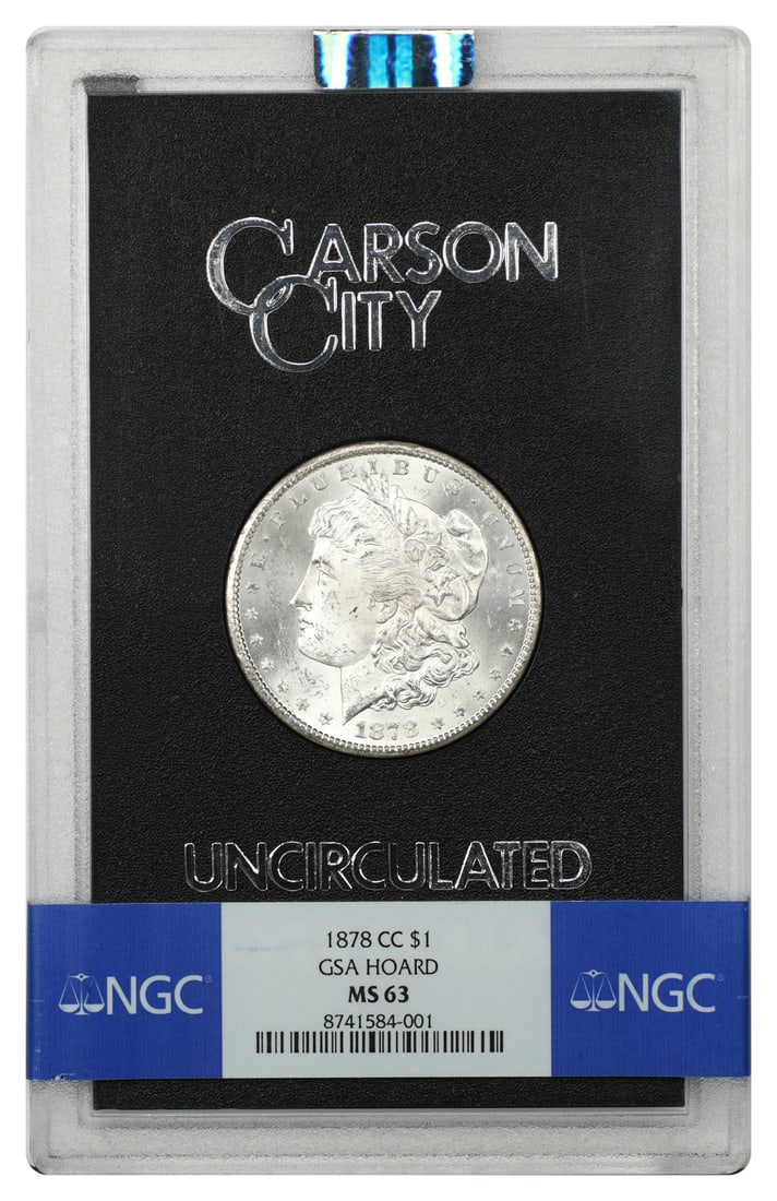 1878 Carson City Morgan Dollar $1 NGC MS63 in GSA Case: 1878 Carson City Morgan Dollar $1 NGC MS63 in GSA Case An 1878-CC Morgan Dollar $1 certified by NGC and housed in the original hard case. This Carson City GSA issue is graded MS63 and offered in pre-o
