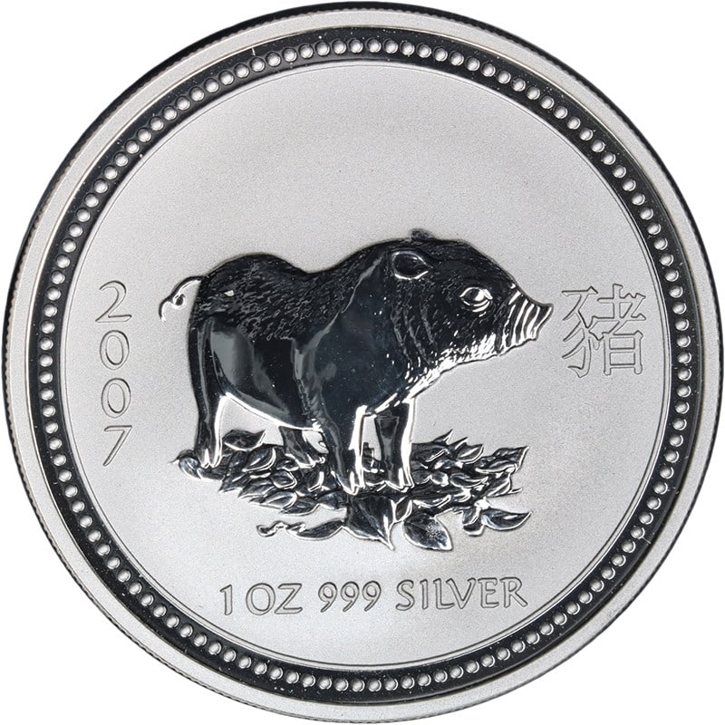 Australia 2007 Lunar Series I Year of the Pig 1 oz Silver Dollar: Australia 2007 Lunar Series I Year of the Pig 1 oz Silver Dollar 2007 Australia 1 Ounce Silver $1 Year of the Pig Lunar Series I coin in uncirculated condition. This stock listing offers a hand-picked