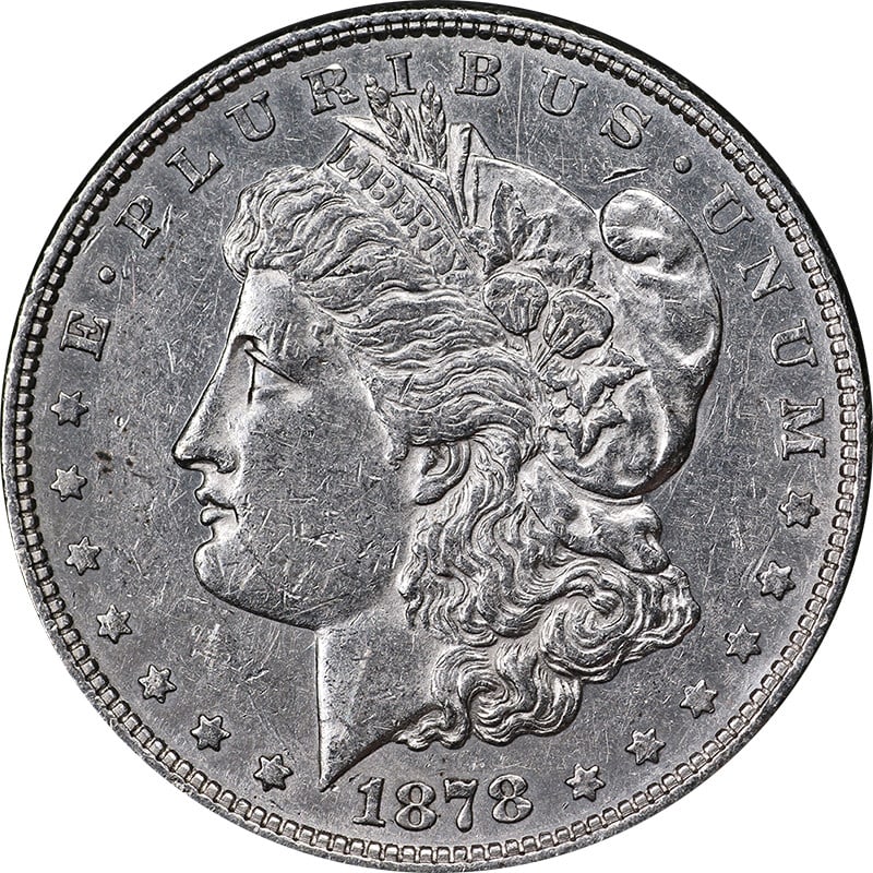1878 Philadelphia Morgan Dollar 8 Tail Feathers Silver Coin VAM 9 AU Details: 1878 Philadelphia Morgan Dollar 8 Tail Feathers Silver Coin VAM 9 AU Details This 1878-P 8TF Morgan Silver Dollar is the first Morgan Dollar die pair, featuring the VAM 9 variety. Struck at the Philad