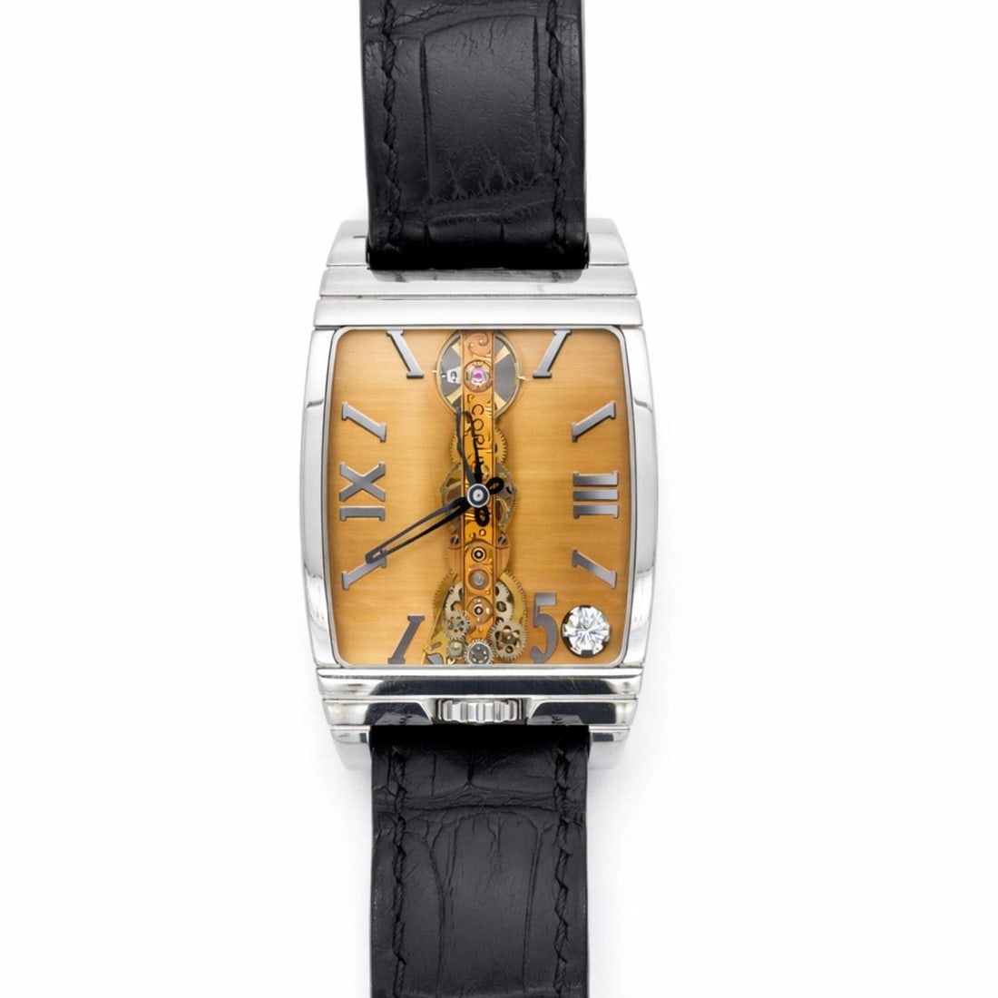 Golden Bridge Platinum 50th Anniversary Edition with Diamond Dial 42mm Watch: Golden Bridge Platinum 50th Anniversary Edition with Diamond Dial 42mm Watch This is a CORUM Platinum Golden Bridge 50th Anniversary Limited Edition Watch featuring a 42mm case crafted from platinum. 