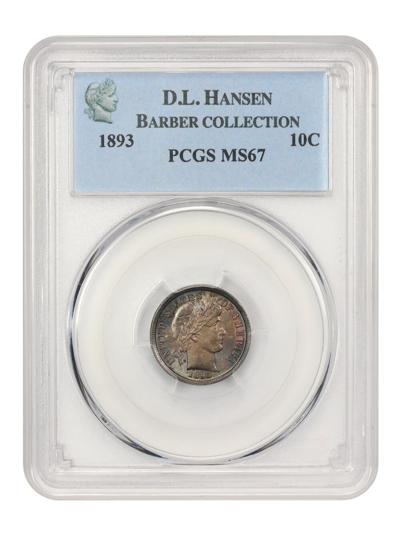PCGS MS67 1893 Barber Dime 10C ex D.L. Hansen (1 of 4)