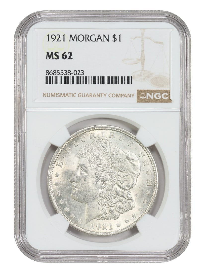 NGC MS62 1921 Morgan Dollar $1 Philadelphia Mint: NGC MS62 1921 Morgan Dollar $1 Philadelphia Mint 1921 Morgan Dollar $1 certified by NGC and graded MS62. This uncirculated coin is from the Philadelphia mint and is part of the Morgan Dollar series. C