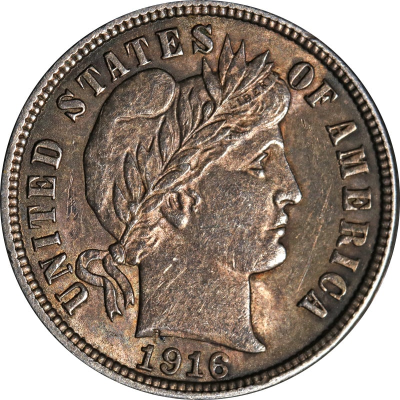 1916 Philadelphia Mint Silver Barber Dime United States Coin: 1916 Philadelphia Mint Silver Barber Dime United States Coin This is a 1916-P Barber Dime from the United States, composed of 90% silver. It is a circulated coin in pre-owned condition and is uncertif