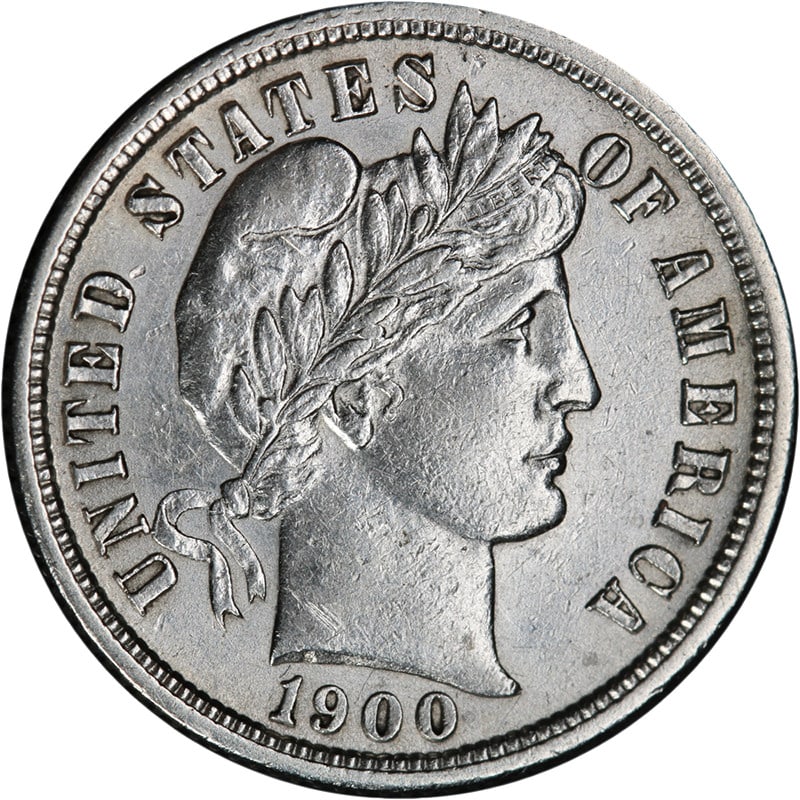 Silver 1900 San Francisco Barber Dime AU to BU Details Uncertified: Silver 1900 San Francisco Barber Dime AU to BU Details Uncertified This 1900-S Barber Dime features attractive eye appeal with bright white luster, nice color, and well-preserved surfaces. The coin di