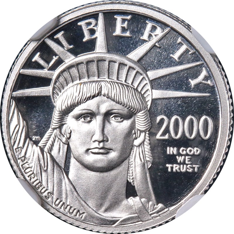 NGC PF70 Ultra Cameo 2000-W $10 Platinum Eagle Brown Label Coin: NGC PF70 Ultra Cameo 2000-W $10 Platinum Eagle Brown Label Coin This is an original 2000-W Platinum American Eagle $10 coin, certified by NGC with a PF70 Ultra Cameo Brown Label. The coin is uncircula