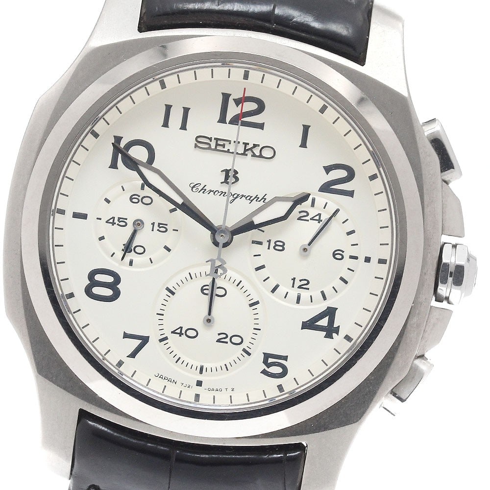 Seiko Brightz titanium quartz chronograph men's wristwatch: Seiko Brightz titanium quartz chronograph men's wristwatch This SEIKO Brightz men's wristwatch, model SAGJ003/7J21-0AA0, features a titanium case and a silver dial paired with a leather strap. The wat